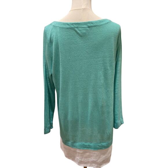 J Jill Love Linen 100% Linen Blue Green Tunic Crewneck Layered 3/4 Sleeves Small - Picture 4 of 9